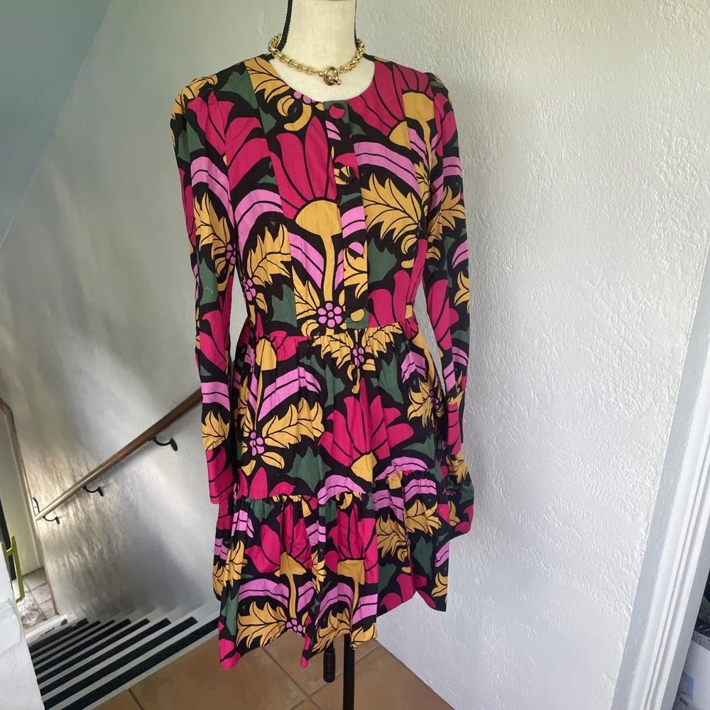 NEW J Crew Vibrant Floral Tiered Long Sleeve Dress Size 6